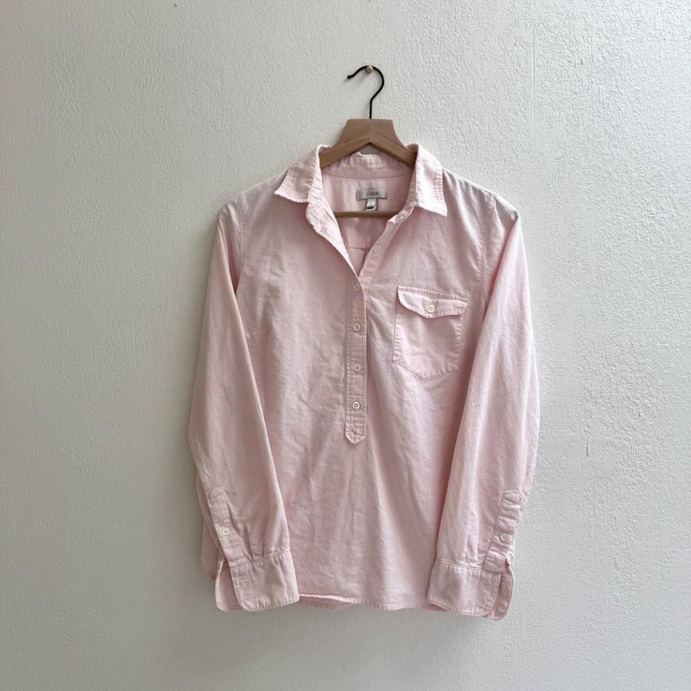 J.Crew Soft Pink and White Striped Button Down Popover Shirt - Picture 2 of 4